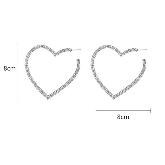 WHITE GOLD PLATED BIG HEART EARRINGS - Picture 3 of 3